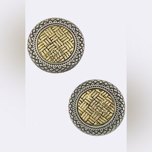 Gold and Silver Round Woven Earrings. Clip On. New